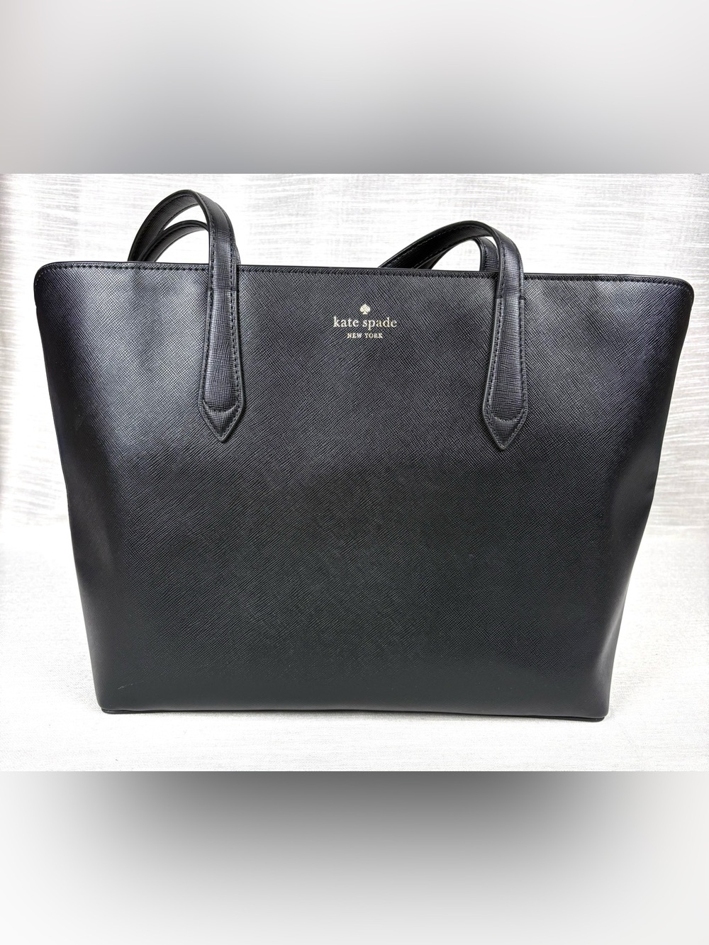 kate spade Black Saffiano Tote with Gold Logo